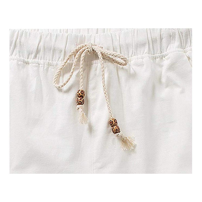 SIR7 Men's Linen Casual Lightweight Drawstrintg Elastic Waist Summer Beach Pants White L - Image 3